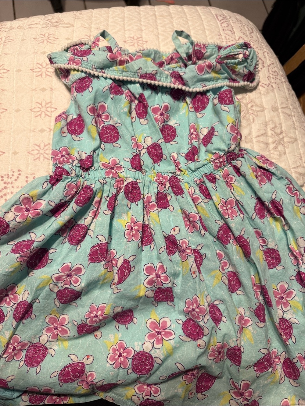 Gymboree Aqua Dress with Pink Floral & Turtle Print